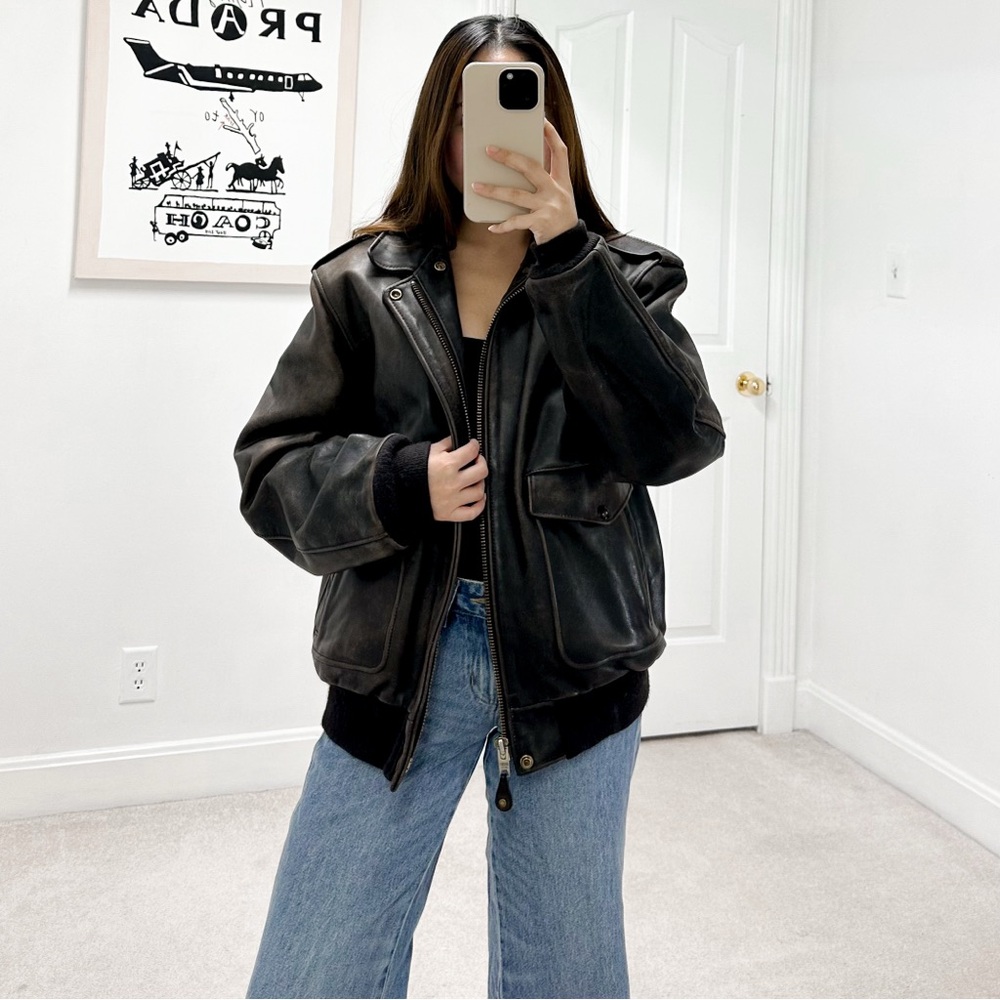 Vintage Schott NYC Men's A-2 Flight Bomber Cowhide Leather Jacket in Brown